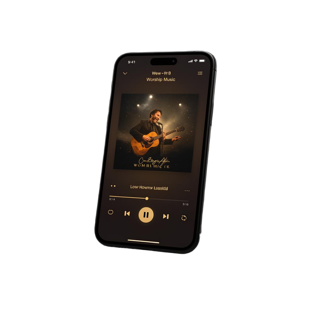 Gospel Worship Voices app showing the worship music player